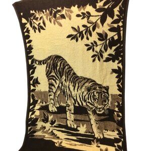 Vtg Homemaker Industries Safari Tiger Reversible Blanket Plush Throw Germany